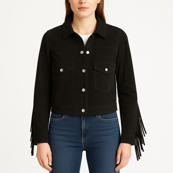 Mittoshop Women's Black Fringe Jacket Size S NWT - Picture 1 of 7
